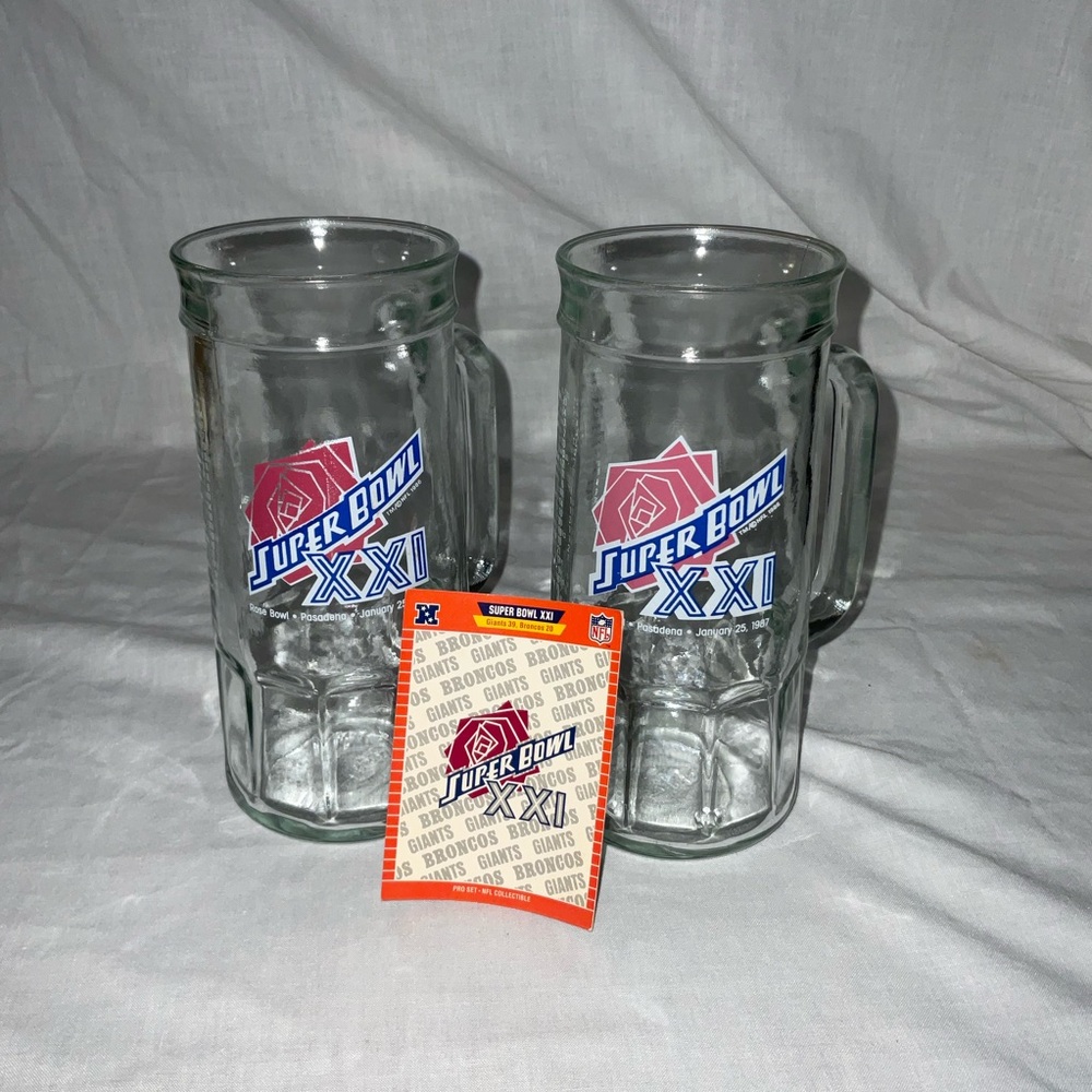 Super Bowl XXI Glass Beer Mugs - Set of 2
